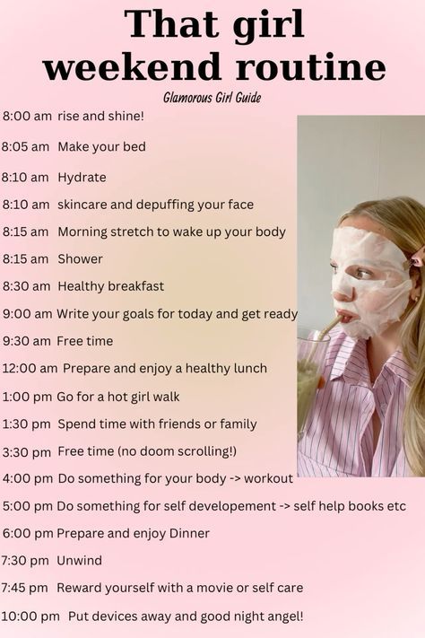 Glow Up Checklist Morning Routine, Weekend Glow Up Routine, Morning Routine To Glow Up, Daily Healthy Routine Checklist, 8am Morning Routine Aesthetic, Coquette Day Routine, Princess Morning Routine Aesthetic, Night Routine Self Care, Morning Routine 7:30