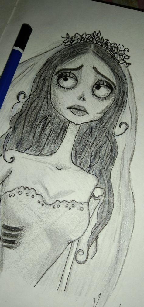 Corpse Bride Drawing Emily, How To Draw Emily Corpse Bride, Emily From Corpse Bride Drawing, Emily Corpse Bride Sketch, Caroline Sketch, Emily Corpse Bride Painting, Wybie Coraline Drawing, Corpes Bride Drawing, Corpse Bride Emily Drawing