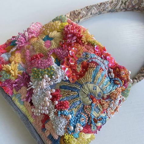 mila textiles Irish Knitwear, Beaded Shoulder Bag, Antique Embroidery, Tambour Embroidery, Embroidery Tshirt, Sequin Bag, Slow Fashion Movement, Embroidery Bags, Beaded Bag