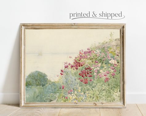 "© Vintij Prints **CUSTOM PRINT SIZES AVAILABLE** **FREE US SHIPPING** Coastal Garden | Antique Watercolor Painting of a Garden by the Ocean | Vintage French Country Wall Decor | Poster Prints | 045 Frame not included. The restored antique art from Vintij Prints has been digitally remastered with the use of advanced AI technology to alter the original artwork while still preserving the image that the artist intended. The image resolution has been greatly increased allowing for significantly higher detail quality at larger print sizes. All artwork purchased from Vintij Prints is for personal use only. You may display the artwork in your home or office, or to give as a gift. Commercial use is not permitted. You are not permitted to share, distribute, or sell the artwork. Vintij Prints is not