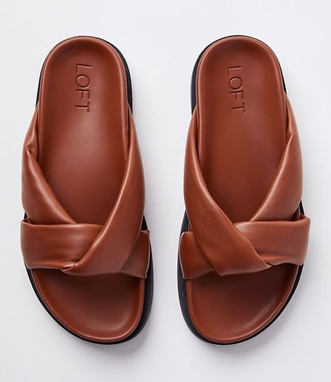 Loft Padded Slide Sandals Size 8 Cognac Women's Thick Platform Sandals, Shoes For Summer Dress, Brown Slip On Sandals, Women’s Shoes Summer, 2024 Sandals Women, Summer Vacation Shoes, Leather Slides Women, Shoes For Paris Walking, Cute Walking Sandals