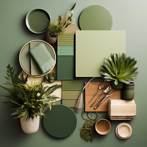 Monochromatic Green Interior, Green Interior Pallete, Sage Colored Furniture, Green Scandinavian Interior, Green Palette Interior Design, Color Combos Interior Design, Sustainability Interior Design, Colors That Go With Avocado Green, White Green Gold Aesthetic