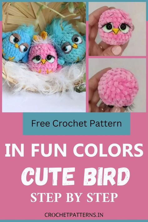 Free Crochet Bird Pattern In Fun Colors Amigurumi Patterns, Small Bird Crochet Pattern Free, Small Crochet Animals Free Patterns, Free Crochet Bird Patterns, Crocheted Stuffies, Crocheted Gifts, Free Crochet Amigurumi Patterns, Keychain Patterns, Crochet Keychains