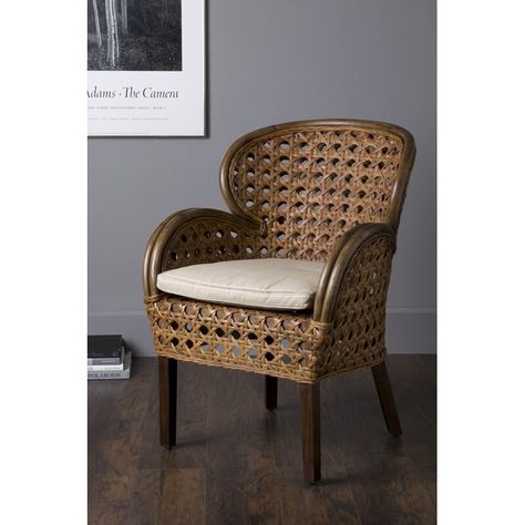 Bay Isle Home Lucian Armchair & Reviews | Wayfair Unique Accent Chair, Stylish Accent Chairs, Rattan Armchair, Upholstered Accent Chairs, Wood Arm Chair, White Cushions, Velvet Armchair, Upholstered Arm Chair, Barrel Chair