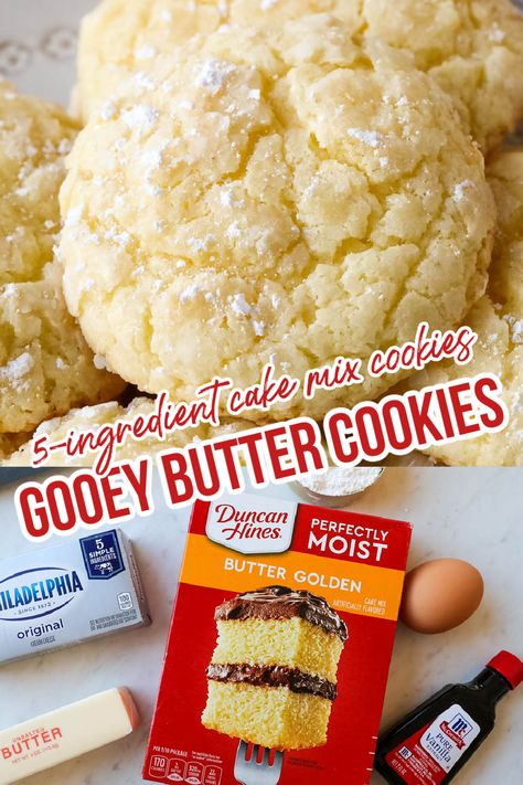 Ooey Gooey Butter Cookies, Cake Box Cookies, Butter Cake Cookies, Recipes Using Cake Mix, Easy Cookie Recipe, Boxed Cake Mixes Recipes, Gooey Butter Cookies, I Lost 100 Pounds, Cake Mix Desserts