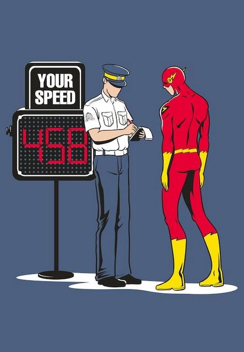 The Flash. Ticket for Speeding. Humour, Mandela Effect, Speeding Tickets, Dc Comics Wallpaper, Flash Wallpaper, Funny Tshirt Design, Dc Memes, Funny Illustration, Humor Grafico