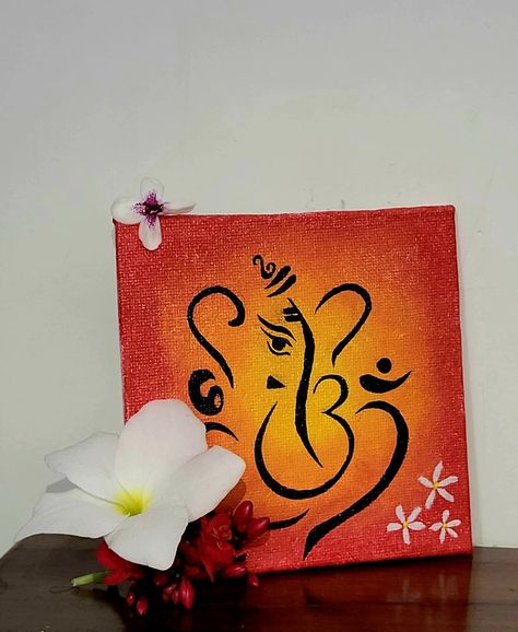 Ganpati Drawing Canvas, Aesthetic Painting On Small Canvas, Mini Canvas God Painting, Krishna On Canvas Acrylics, Easy Ganesha Painting Canvas, Simple Ganpati Drawing, Radha Krishna Canvas Painting Easy, Ganesh Art Paintings Canvases, Ganpati Canvas Painting Easy