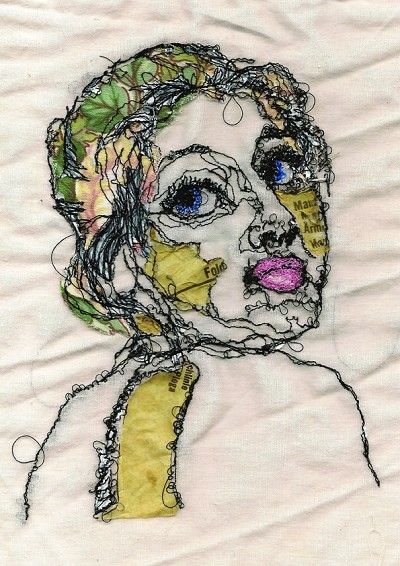 By Bryony Edwards. Embroidered illustration. Portrait Embroidery, Freehand Machine Embroidery, Embroidered Portrait, Textiles Projects, 강아지 그림, Contemporary Embroidery, Free Motion Embroidery, Thread Art, Thread Painting