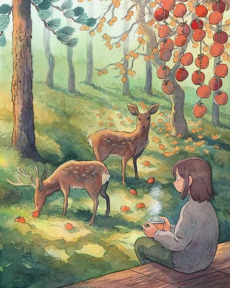 Heikala on Instagram: "Breakfast🦌 This artwork was featured in the Kikan S magazine (季刊エス80号) along with some detailed thoughts on my creative process💕✨I painted this piece with Kuretake’s Gansai Tambi watercolors✨ #watercolor #traditionalart" Forest Drawing, Instagram Breakfast, Forest Illustration, Doodle Illustration, Witch Art, Fairytale Art, Digital Art Illustration, Sketchbook Inspiration, Ethereal Art