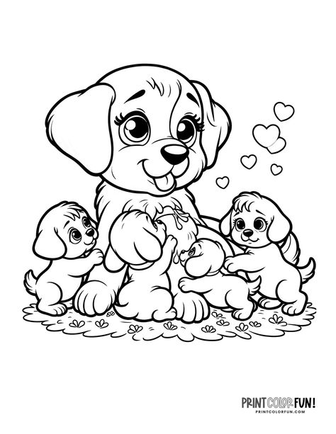 Dog with new puppies coloring page at PrintColorFun com 2 Printable Puppy Coloring Pages, Free Printable Dog Coloring Pages, Alcohol Olympics, Dog And Puppy Drawing, Puppy Coloring Pages Free Printable, Dog Colouring Pages, Cute Puppy Coloring Pages, Drawing Puppies, Dog Coloring Pages Free Printable