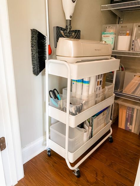 Cricut Station Storage Ideas, Cricut Station, Rolling Craft Cart, Cricut Cart, Cricut Storage, Rolling Table, Organization Cart, Craft Cart, Ikea Alex