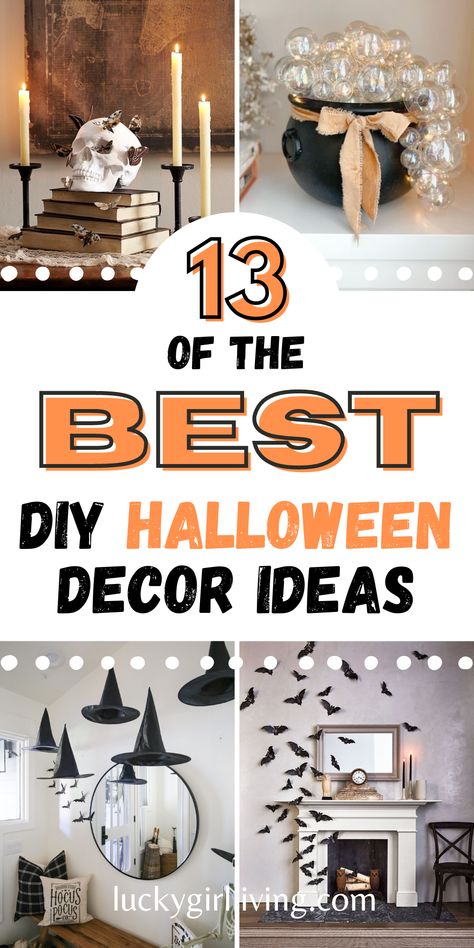 Here are thirteen of our favorite affordable DIY apartment-friendly Halloween decor ideas to bring the haunted spirit home for the holiday. Y2k Halloween Decor, Halloween Basement Decorations, Elegant Halloween Decor Diy, Thrift Store Halloween Decorations, Halloween Decor 2024, Witchy Halloween Decor Diy, Dollar Tree Diy Halloween Crafts, Halloween Inspo Decor, Realistic Halloween Decor
