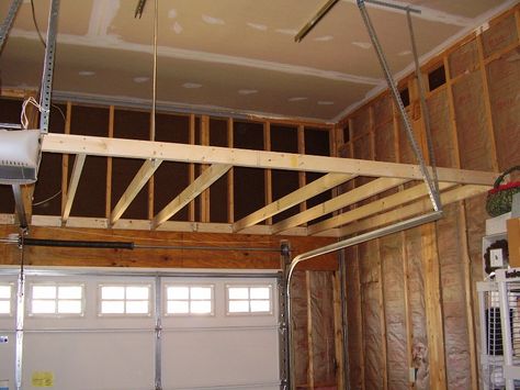 Garage Storage Loft - How To Support? - Building & Construction - DIY Chatroom - DIY Home Improvement Forum Garage Storage Loft, Overhead Garage Storage, Garage Loft, Loft Storage, Overhead Garage, Garage Storage Solutions, Construction Diy, Garage Remodel, Garage Shelving