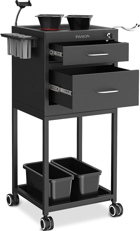 Amazon.com: TASALON New Upgrade Salon Metal Trolley Cart for Salon Station - Space Saving Salon Rolling Cart with 2 Magnetic Bowls– Beauty Cart, Tattoo Cart, Hair Cart for Hair Stylist Multipurpose Cart : Beauty & Personal Care Organisation, Hair Salon Storage Ideas, Side Basket, Salon Cart, Computer Cart, Salon Trolley, Metal Cart, Beauty Salon Furniture, Salon Stations