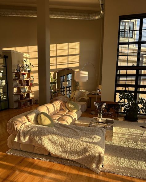 @aloftlife_ sun drenched loft apartment is the place of dreams ☁️ #myrealhome #loftapartment #homesofinstagram#loftsofinstagram Apartment In The City Aesthetic, Loft Apartments Studio, Nyc Cozy Apartment, Loft Apartment Cozy, Nyc Loft Aesthetic, Aesthetic Loft Apartment, Studio Apartments Ideas, Loft Apartment Decor, Cozy Loft Apartment