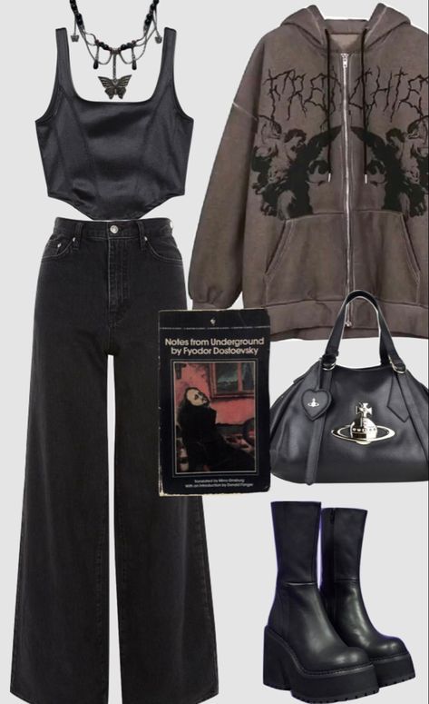 Glam Grunge Aesthetic Outfits, Grunge Punk Summer Outfits, Grunge Outfits Collage, Concert Outfit Ideas Grunge, Grunge Metal Outfit, Smart Grunge Outfits, Metal Grunge Outfits, Grunge Metal Aesthetic, Metal Core Outfit