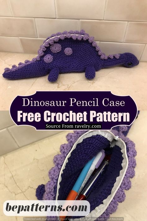 Crochet Yarn Explained | Finding the Right Fibers for Your Projects Pencil Bag Crochet Pattern Free, Crochet Free Pattern Dinosaur, Cute Crochet Pouch Free Pattern, Dinosaur Bag Crochet, Cute Crochet Dinosaur, Crochet Office Desk Decor, Crochet Christmas Dinosaur, Crochet Pencil Case Pattern, Dinosaur Keychain Crochet