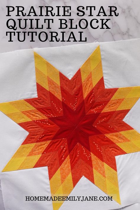 Let’s use AccuQuilt to make a Prairie Star Quilt Block! In this Prairie Star AccuQuilt tutorial I am going to walk you through how to cut out pieces and sew them together to make a 14″ Prairie Star Quilt Block! Get the free AccuQuilt Prairie Star pattern to make a Quilt Block just like this one. #accuquilt #quiltblock Patchwork, Prairie Star Quilt Pattern, Texas Star Quilt Pattern, Disappearing Blocks, Quilt Hearts, Free Paper Piecing Patterns, Quilting Guides, Free Quilt Tutorials, Fat Quarter Quilt Pattern