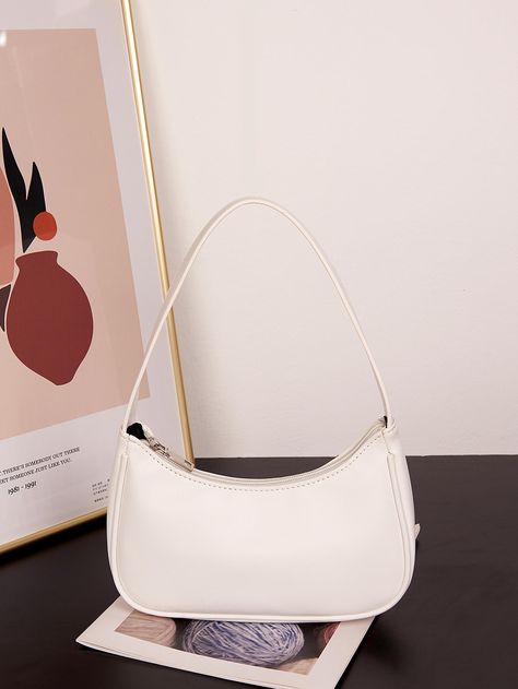 Minimalist Baguette Bag White Bag Aesthetic, Business Casual Minimalist, Simple Purse, Prom Bag, Tas Bahu, White Shoulder Bag, Minimalist Bag, Bags For Teens, White Purses