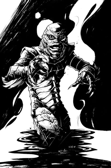 Creature From The Black Lagoon Art, Creature From Black Lagoon, Lagoon Monster, Universal Monsters Art, Creature From The Black Lagoon, The Black Lagoon, Horror Pictures, Horror Artwork, Monster Illustration