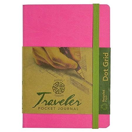 Pentalic dot grid Traveler pocket journal. Wherever you go, capture life as it happens with this art journal designed to fit anywhere. 160 pages of acid-free, slightly toothy, recycled 74 lb. (120 GSM) bright white sketch paper features a 5mm dot interval pattern and is perfect for sketching, notes and field work. Includes an elastic closure, ribbon marker, back page pocket and flexible, water-resistant Italian made cover. Size: 4-inch x 6-inch, Bright Pink. Recycling, Paper Pocket, Pocket Journal, Recycled Paper, Home Home, Pale Pink, Grapefruit, Notebook, Bags For Women