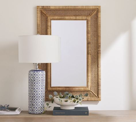 Evoking memories of a Palm Springs summer, the Ash Rattan Wall Mirror is a fresh coastal touch. Hang it vertically or horizontally-this mirror allows you to maximize every inch of space. Rattan Mirror Wall Decor, Rattan Mirror Wall, Rattan Bathroom, Rattan Wall Mirror, Octagon Mirror, Natural Mirrors, Reflective Light, Rattan Wall, Wall Mirror With Shelf