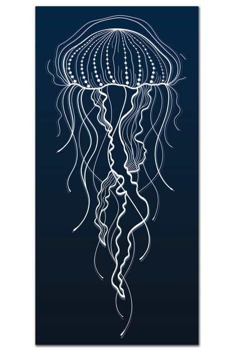 Jellyfish Print on Navy Blue Canvas Print by AdamsAleArtPrints Jellyfish Jewelry, Jellyfish Photography, Jellyfish Illustration, Jellyfish Drawing, Jellyfish Design, Jellyfish Painting, Seni Pop, Jellyfish Print, Jellyfish Craft