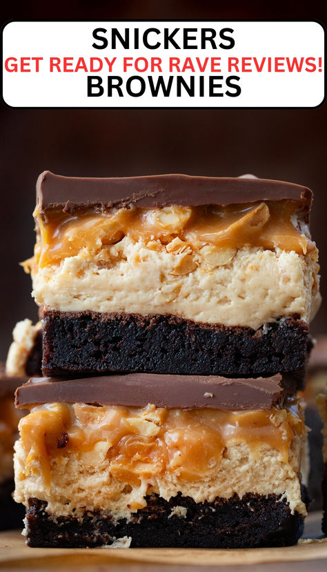 two brownies are in a stack Snickers Brownies, Snickers Dessert, Snicker Brownies, Easy Impressive Dessert, Easy Dessert Bars, Snickers Cake, Brownie Desserts Recipes, Candy Bar Cookies, Snickers Candy Bar