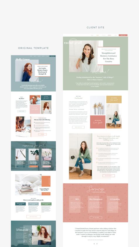 Website Design Organization, Cute Blog Design, Female Website Design, Website Design Coaching, Virtual Assistant Website Design, Site Internet Inspiration, Blog Site Design, Virtual Assistant Website, Graphic Designer Website