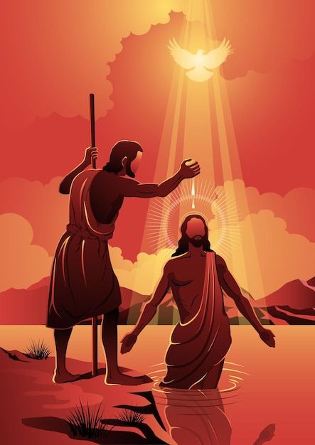 An illustration of jesus baptized by joh... | Premium Vector #Freepik #vector #bible-story #jesus-christ #redemption #christian Jesus Baptised, Christian Illustration, Jesus Christ Painting, Jesus Artwork, Christian Paintings, Pictures Of Christ, Bible Images, Jesus And Mary Pictures, Jesus Christ Art