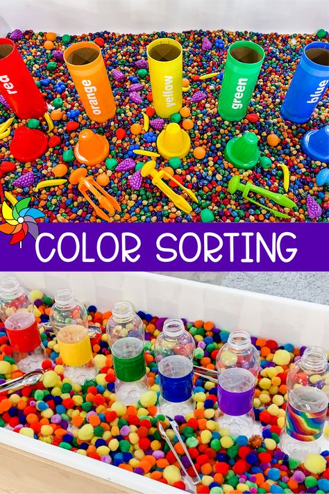 Young children are just learning to sort when they start preschool and prek. Start with learning to sort by color, and then move on to other sorting, such as sorting by beginning sounds, sorting by quantity, sorting by patterns, and sorting by attribute. Click HERE for 5 hands-on ways to sort by color in the preschool classroom or at home!  #Prek #Preschool #Homeschool #Prekindergarten #Kindergarten Preschool Color Sorting Activities, Color Sorting Sensory Bin, Activity Bins For Preschoolers, Sorting Activities Kindergarten, Color Sorting Activities For Preschool, Pre K Activities At Home, Prekindergarten Activities, Sorting Activities For Preschool, Sorting Activities Preschool