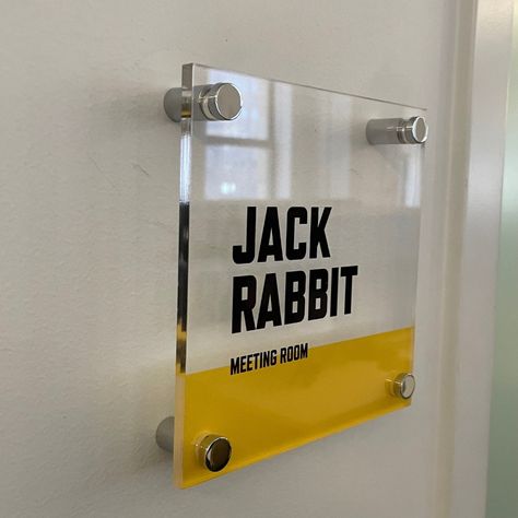 We made these custom acrylic identification signs to mark meeting rooms at Chemistry, a creative advertising agency. They honored past partner Geoff Tolley by naming the main agency conference room after him, and also showed their love for a certain local amusement park’s most famous rides – the Jack Rabbit and Thunderbolt.

#spark #signs #signage #signdesign #signagedesign #interiorsigns #acrylicsigns Signage Design, Meeting Room Sign, Polygon Modeling, Acrylic Signage, Interior Signs, Jack Rabbit, Meeting Rooms, Advertising Agency, Room Signs