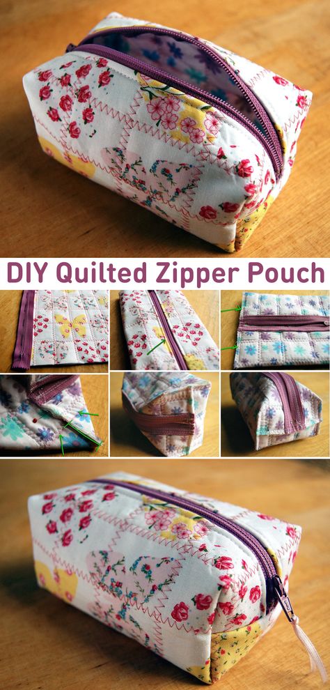 How To Sew Pouches Zipper Bags, Zipped Pouch Tutorial, Boxy Toiletry Bag Pattern, Cosmetic Bag Diy Free Pattern, Sew A Pouch With Zipper, Patchwork Cosmetic Bag, Free Makeup Bag Patterns To Sew, Diy Boxy Pouch, Sew Cosmetic Bag Pattern