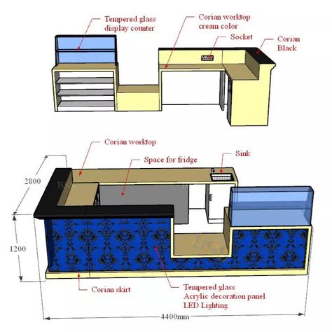 Restaurant Bar Design Ideas Small Spaces, Bakery Cashier Counter Design, Coffee Shop Behind The Counter Design, Food Counter Design Restaurant, Cafe Counter Dimensions, Small Restaurant Counter Design, Small Cafe Bar Design, Bar Counter Ideas Restaurant, Cafe Counter Design Coffee Shops