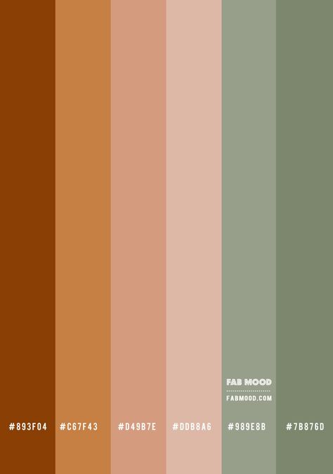 Brown and Sage Colour Palette | sage and brown color scheme Ochre And Pink Colour Palette, Safe Green Complimentary Colors, Peach And Green Palette, Earth Tones With A Pop Of Color, Apartment Color Palette Colour Schemes, Vintage Floral Color Palette, 70s Color Palette Retro Vintage, Home Palette Ideas, Rustic Spring Color Palette