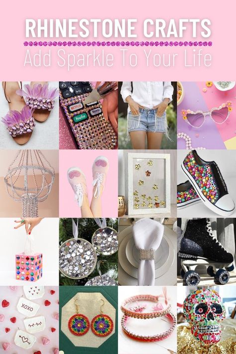 Whether you are looking for a little sparkle or full out glam, you are sure to find something you love on this list of rhinestone crafts. Rhinestone Ideas Diy, Diy Rhinestone Crafts, Napkin Rings Diy, Cupcake Ornament, Diy Pottery Painting, Mermaid Wall Decor, Mod Podge Crafts, Rhinestone Projects, Rhinestone Crafts