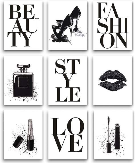 Makeup Prints Art Wall Decor, Vogue Frame Wall Art, Makeup Wall Decor, Fashion Frames Wall Art Prints, Black Wall Prints Aesthetic, Makeup Frames Decor, Wall Design Ideas Bedroom Pictures, Wall Images Decor, Fashion Posters For Room