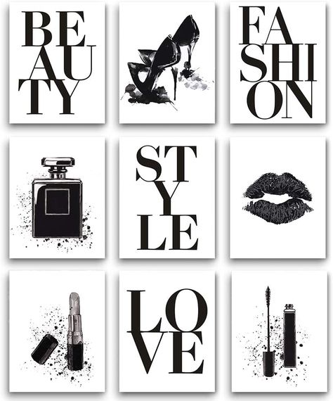 Makeup Prints Art Wall Decor, Vogue Frame Wall Art, Fashion Frames Wall Art Prints, Makeup Wall Decor, Black Wall Prints Aesthetic, Makeup Frames Decor, Makeup Wall Art Printable, Fashion Posters For Room, Wall Images Decor