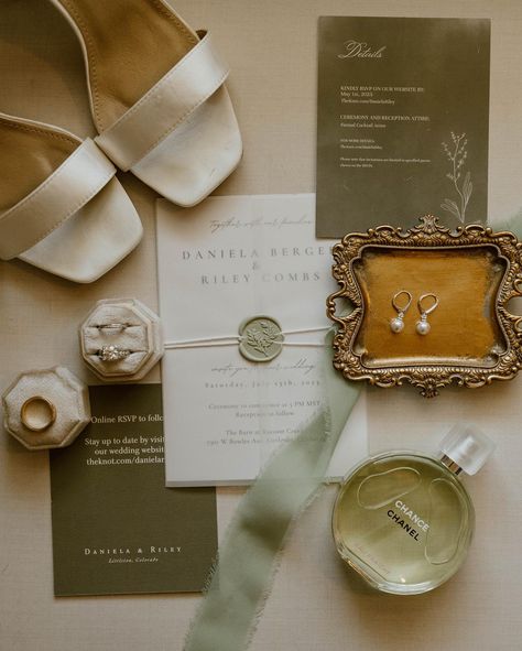 Some wedding day details 🤩 I loved the sage green and white colors for this July wedding 🤍 White And Green Wedding Flat Lay, Wedding Accessories Pictures, Wedding Photos Of Details, Flatlay Details Wedding, Sage Green Wedding Detail Shots, Green Wedding Detail Shots, Neutral And Sage Wedding, Wedding Details Inspiration, Flat Lay Photos Wedding