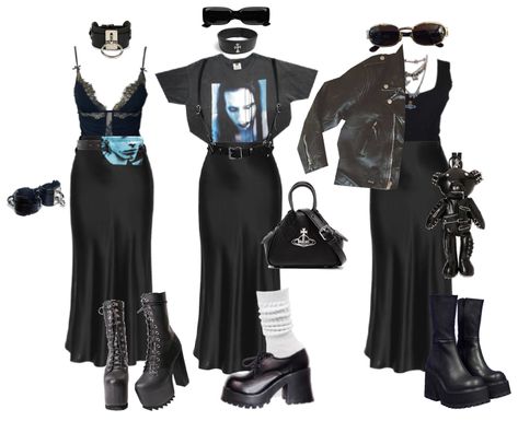 Capsule Wardrobe Goth, Polyvore Goth Outfits, Dark Minimalist Aesthetic Outfit, Bring Me The Horizon Concert Outfit, Goth Outfits Polyvore, Witch Outfits Aesthetic, Goth Capsule Wardrobe, Bookstore Outfit, White Goth Outfit