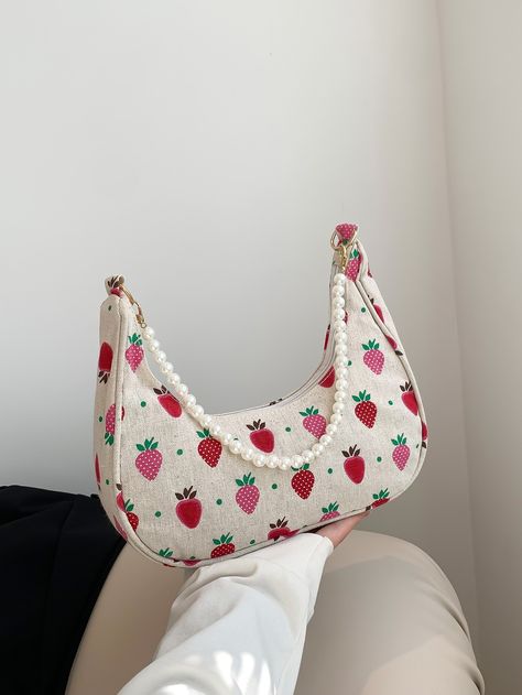 Multicolor Cute,Fashionable Collar  Polyamide Fruit&Vegetable Hobo Bag Embellished   Women Bags Tas Fashion, Girly Bags, Pearl Bag, Fancy Bags, Bags Aesthetic, Pretty Bags, Cute Purses, Friday Sale, Pearl Chain