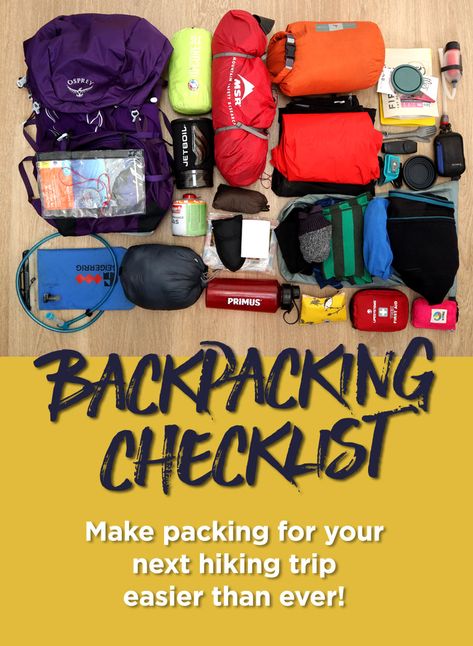 Backpacking Checklist For Women, Backpacking Packing List Women, Overnight Hiking Packing List, Weekend Backpacking List, How To Pack Hiking Backpack, Overnight Backpacking List, Backpacking List Packing Guide, Backpack Checklist, Hiking Trip Packing List