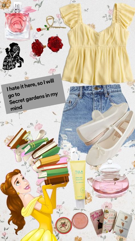 Modern Day Belle #disney #beautyandthebeast #disneybound Belle Disney Bound, Belle Disney Outfit, Belle Outfit Ideas, Disney Character Outfits Spirit Week, Disney Cosplay Diy, Disney Character Inspired Outfits, Disneybound Outfits Casual, Rapunzel Disneybound, Belle Inspired Outfits