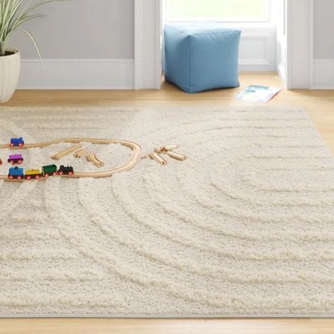 Wade Logan® Amimma Abstract Machine Woven Area Rug in Ivory | Wayfair Neutral Plush Rug, Bedroom Rug Neutral, Nursery Rug Ideas, Neutral Nursery Rug, Girl Nursery Rug, Boho Nursery Rug, Nursery Rugs Neutral, Realistic Bedroom, Nursery Rugs Boy