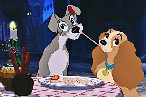 A great love story about dogs and spaghetti. Disney Love Songs, Disney Amor, Famous Movie Scenes, Cheap Date Ideas, Animation Disney, Dog Movies, Disney Valentines, 디즈니 캐릭터, Justin Theroux