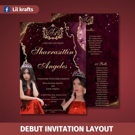 Message us on fb page @lil krafts ᴗ̈ Debut Invitation Template, Debut Invitation, Semi Formal Attire, Formal Attire, Burgos, Fb Page, Semi Formal, Invitation Template