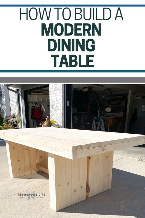 How to build a DIY Modern Dining Table. This easy to follow, step by step tutorial will show you how to make a table that will have people asking what upscale furniture store you bought it from. The best part-you saved a ton of money building it yourself! Diy Dining Room Table With Leaf, Large Square Dining Table Modern, Modern Ding Table, Extra Large Outdoor Dining Table, Modern Diy Dining Table, How To Make Dining Table, How To Make A Dining Table, Dining Room Table Plans Diy, Diy 10 Person Dining Table