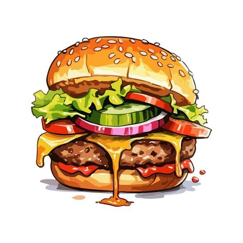 Burger illustration 04 | Premium Vector #Freepik #vector #cheeseburger #food-burger #hamburger #hamburger-burgers Burger Clipart, Burger Drawing, Cafe Signage, Logo Pdf, Art Restaurant, Foodie Art, Mountain Logos, Restaurant Logo, Desenho Tattoo