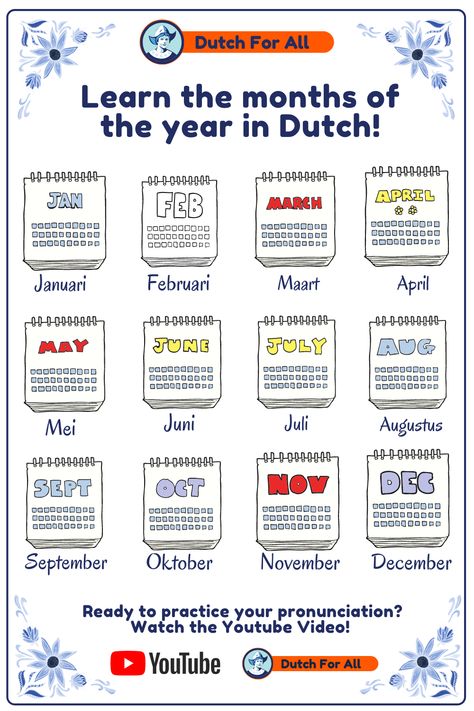 Ready to improve your Dutch vocabulary? Learn to say the days of the month in Dutch! Watch the video on YouTube and start practising! Subscribe to the channel for more Dutch lessons. Dutch For All | Dutch Classes For Beginners Dutch Vocabulary Words, Dutch For Beginners, Learning Dutch Language, How To Learn Dutch, Learn Dutch Language, Dutch Language Learning, Dutch Learning, Dutch Vocabulary, Dutch Phrases