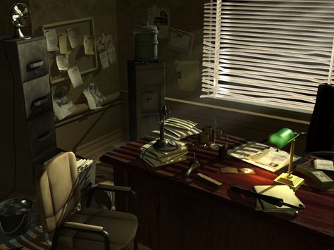 Detective's Office by johnvega3d.deviantart.com on @DeviantArt Noir Office, Noir Detective, Office Concept, Detective Aesthetic, John Wilson, Private Detective, Private Eye, Detective Agency, Detective Story